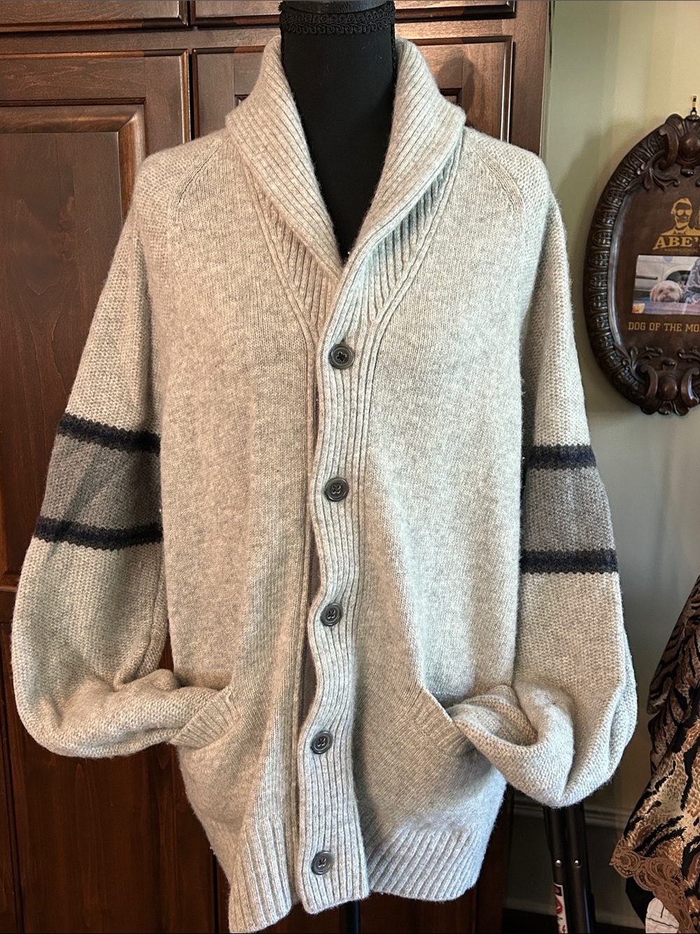 Banana Republic Sz L Grey Merino Blend Cowl Neck Cardigan Sweater
